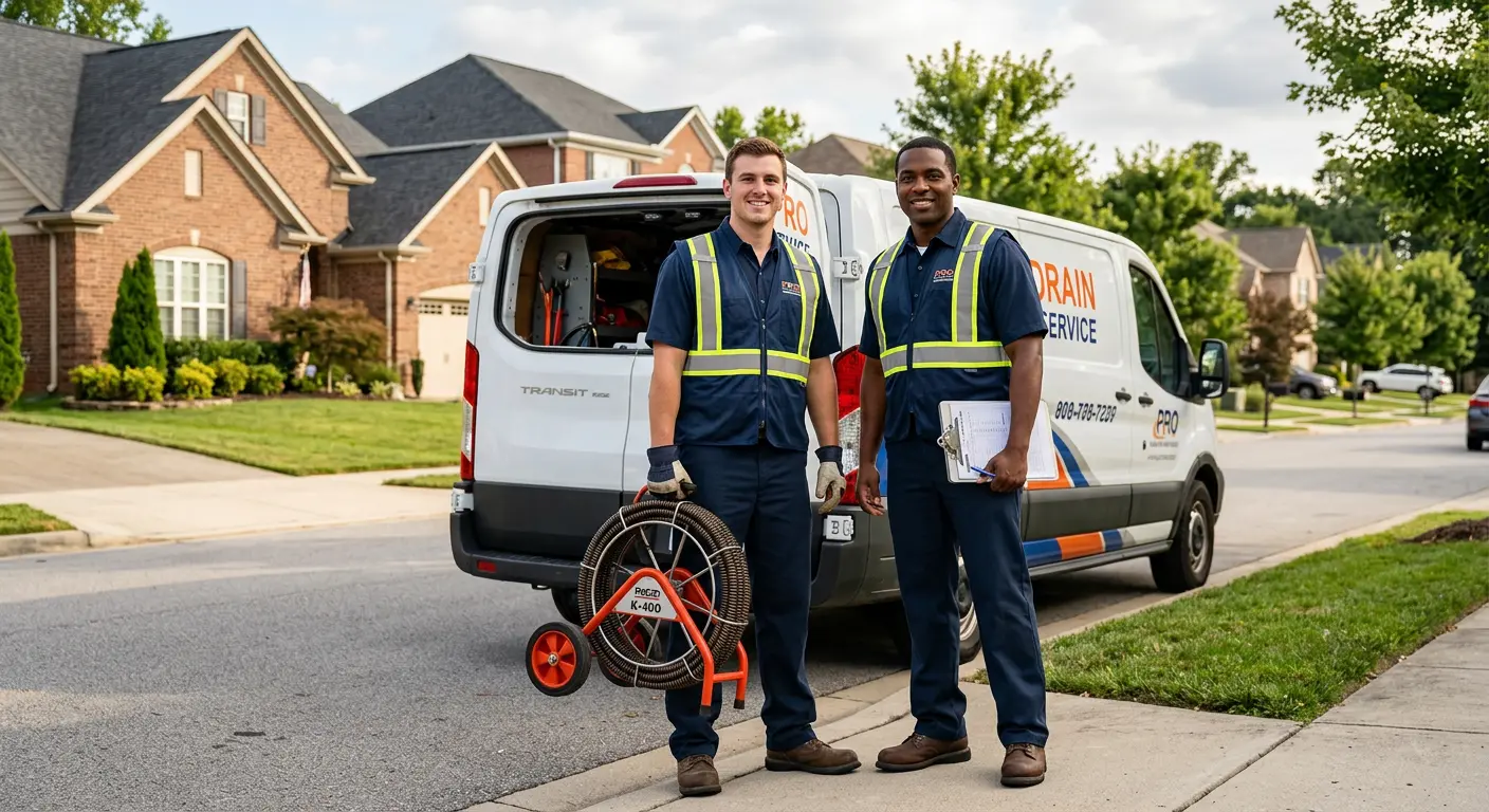 Sewer and drain service team with equipment ready for work in Ocean Pointe