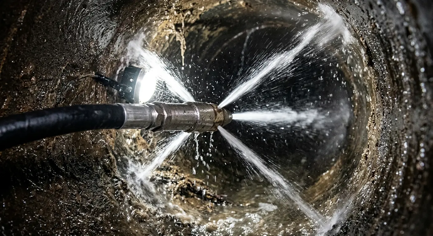 High-pressure hydro jetting nozzle cleaning sewer pipe for Storm Drain Cleaning in Ocean Pointe
